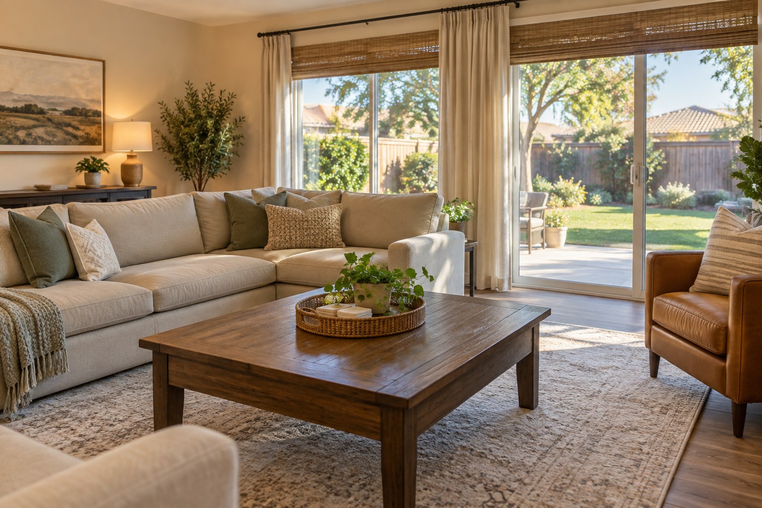 A cozy Long Beach area living room, illustrative